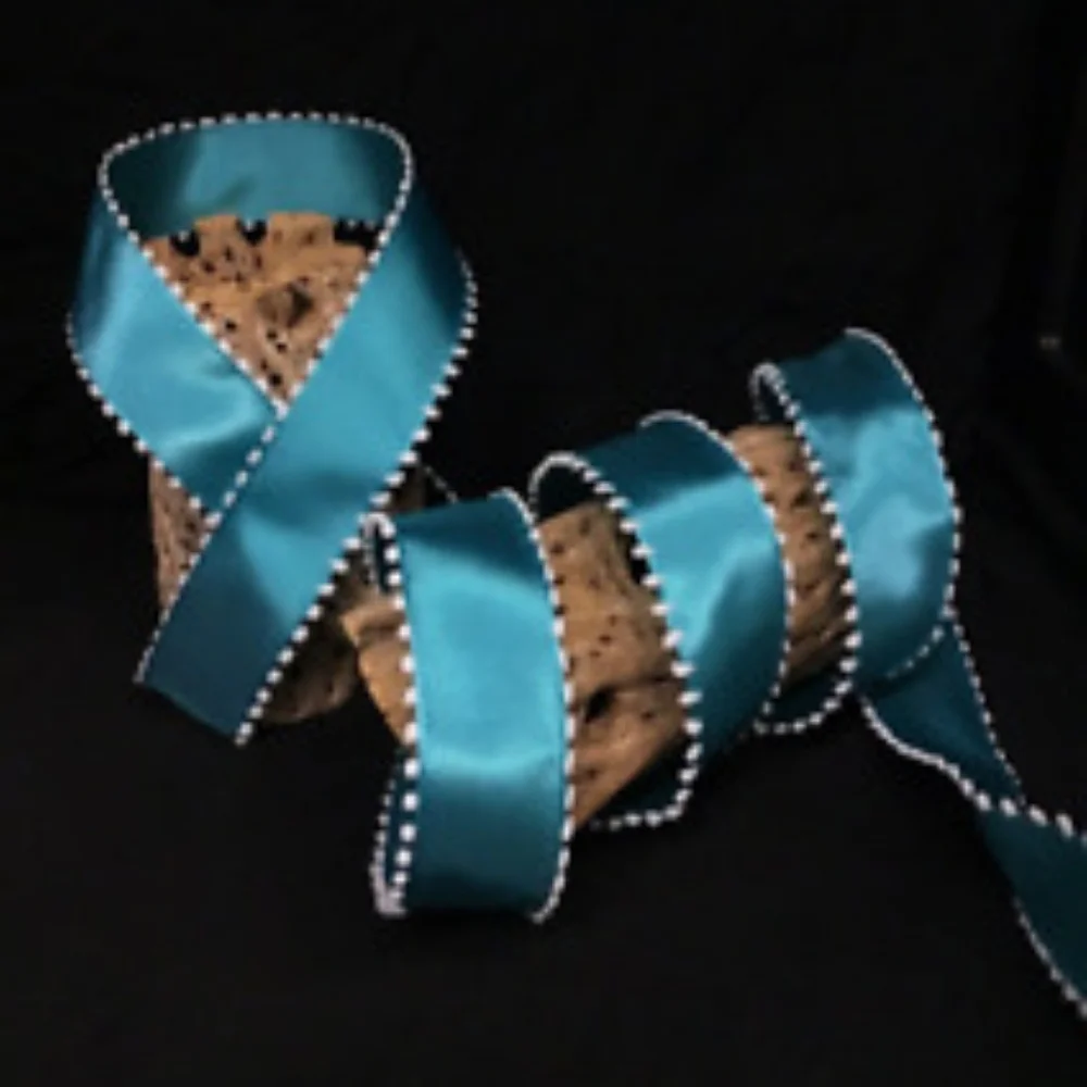 Ribbon Kirkland Wired Satiny Blue Teal Mini Pom Pom Edge 1.5